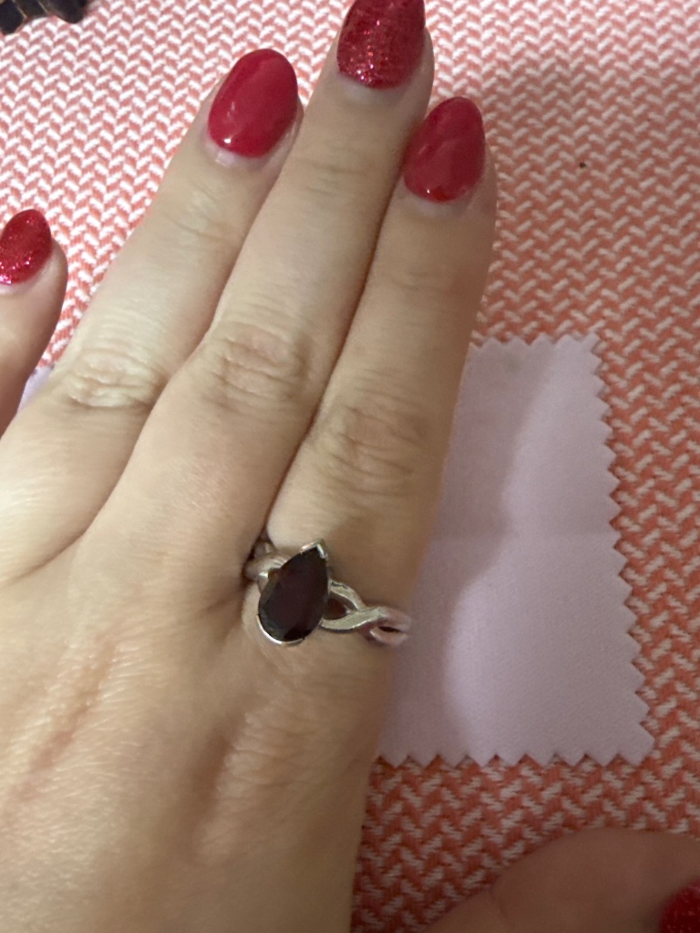925 Sterling Silver Red Gemstone Ring Size 9